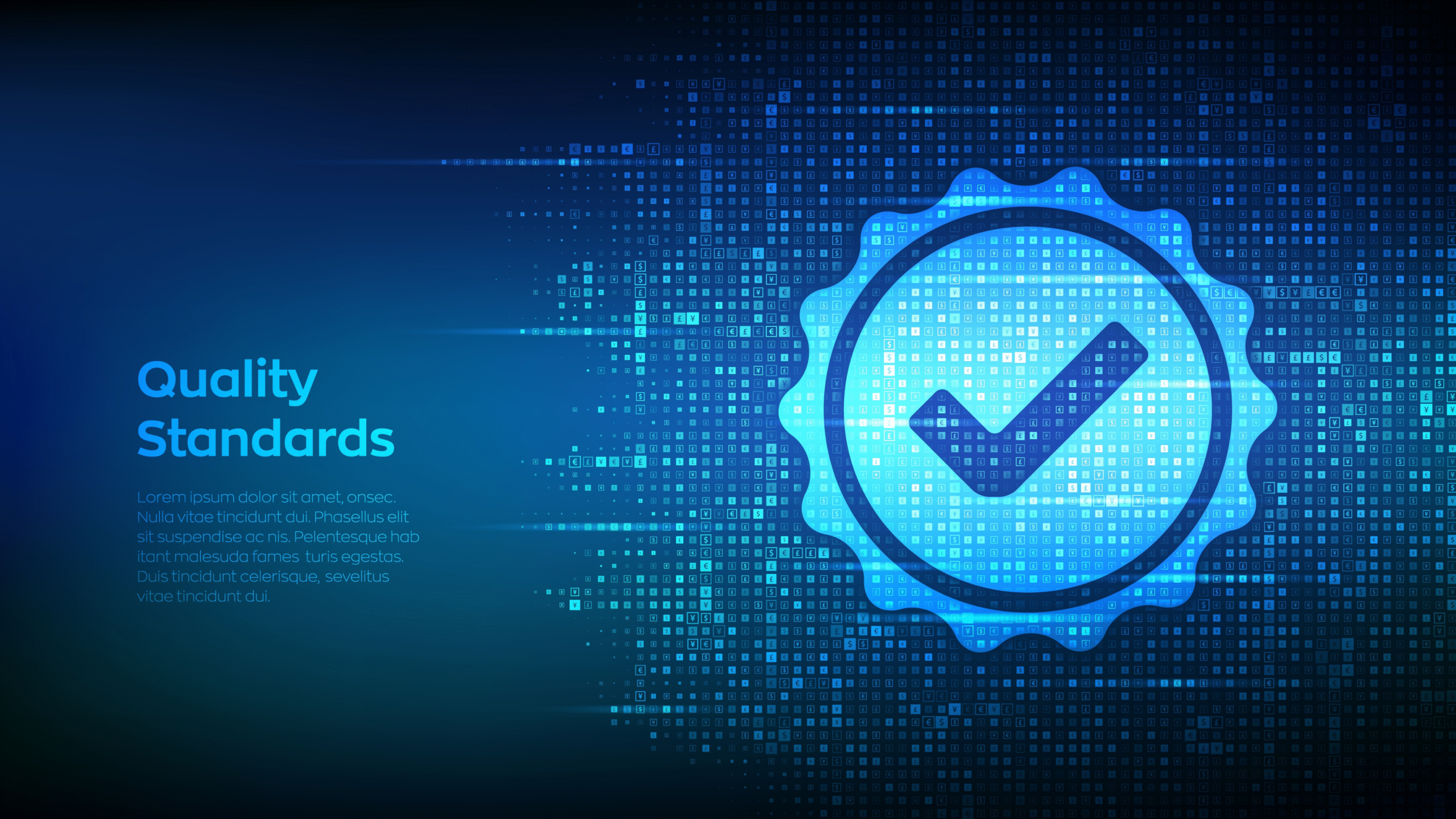 Digital Quality Standards in 2025 Blue digital background with a checkmark badge symbolising modern quality standards and certification.