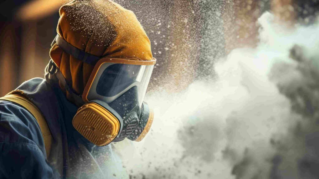 Construction worker wearing protective gear during asbestos removal work, representing stricter EU asbestos exposure limits under Directive 2023/2668.
