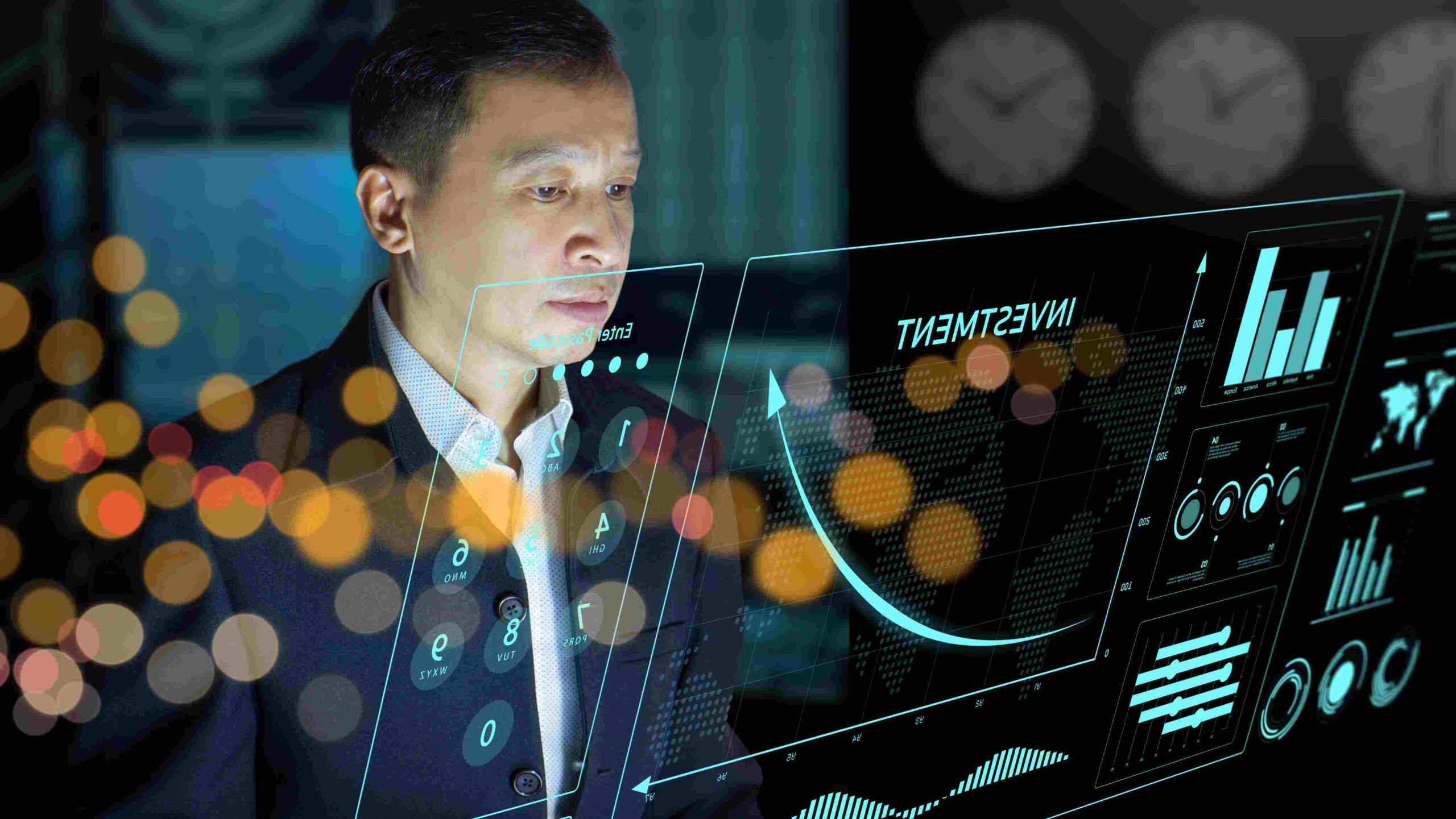 Person reviewing digital dashboards with analytics, charts, and data visualisations representing workplace safety performance and risk management.