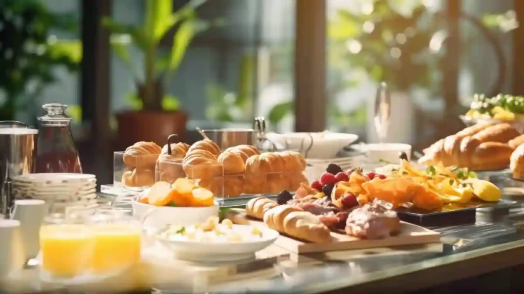 “Hotel breakfast buffet with scrambled eggs and hot dishes displayed under heat lamps, illustrating temperature control risks in Irish hospitality.”