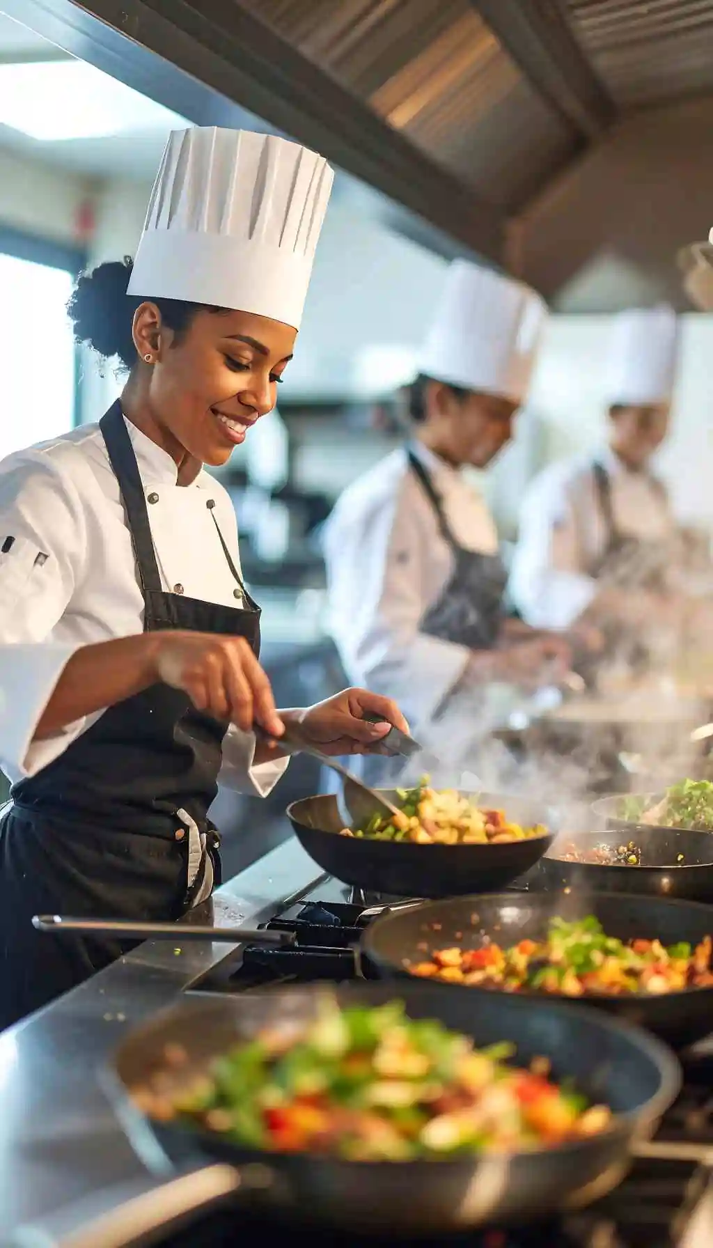 Hospitality chefs preparing food during service, demonstrating hands-on HACCP and food safety practices in a commercial kitchen