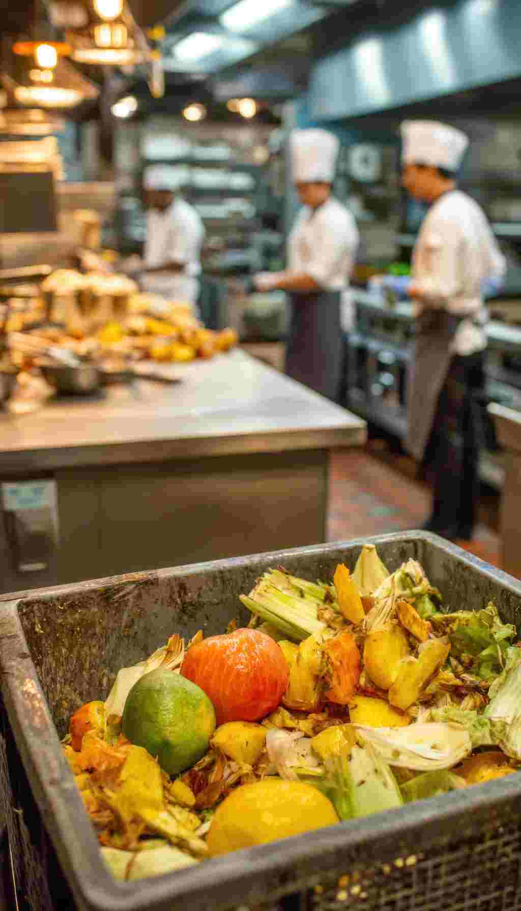 Autumn Kitchen Waste Spilled on the Floor Beside a Bin A kitchen floor covered with fallen leaves and food scraps beside a white bin, with warm autumn light coming through the window.