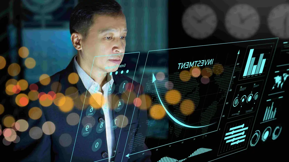 Person reviewing digital dashboards with analytics, charts, and data visualisations representing workplace safety performance and risk management.