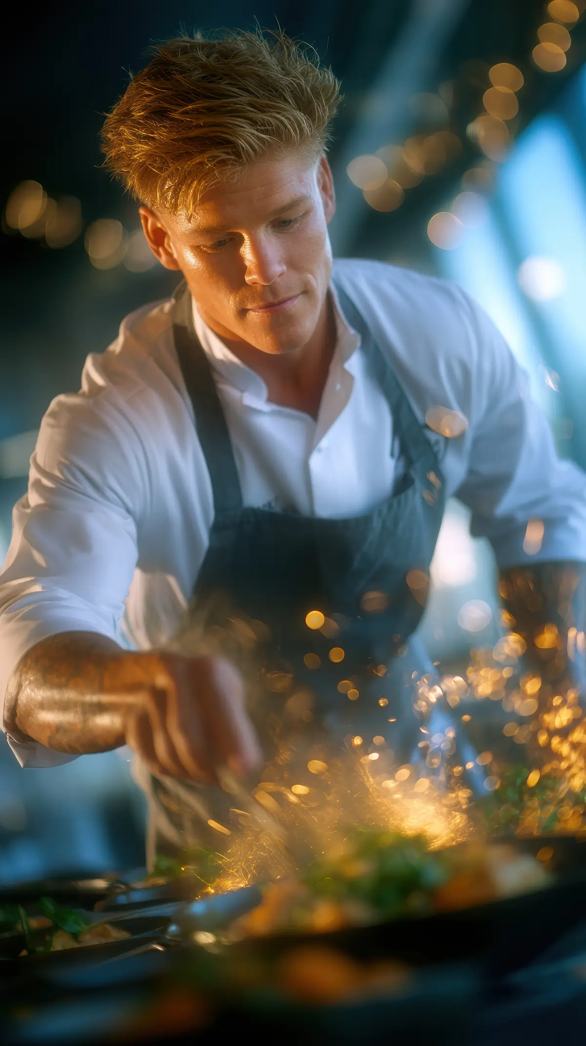 Head chef cooking in a professional kitchen demonstrating HACCP food safety management