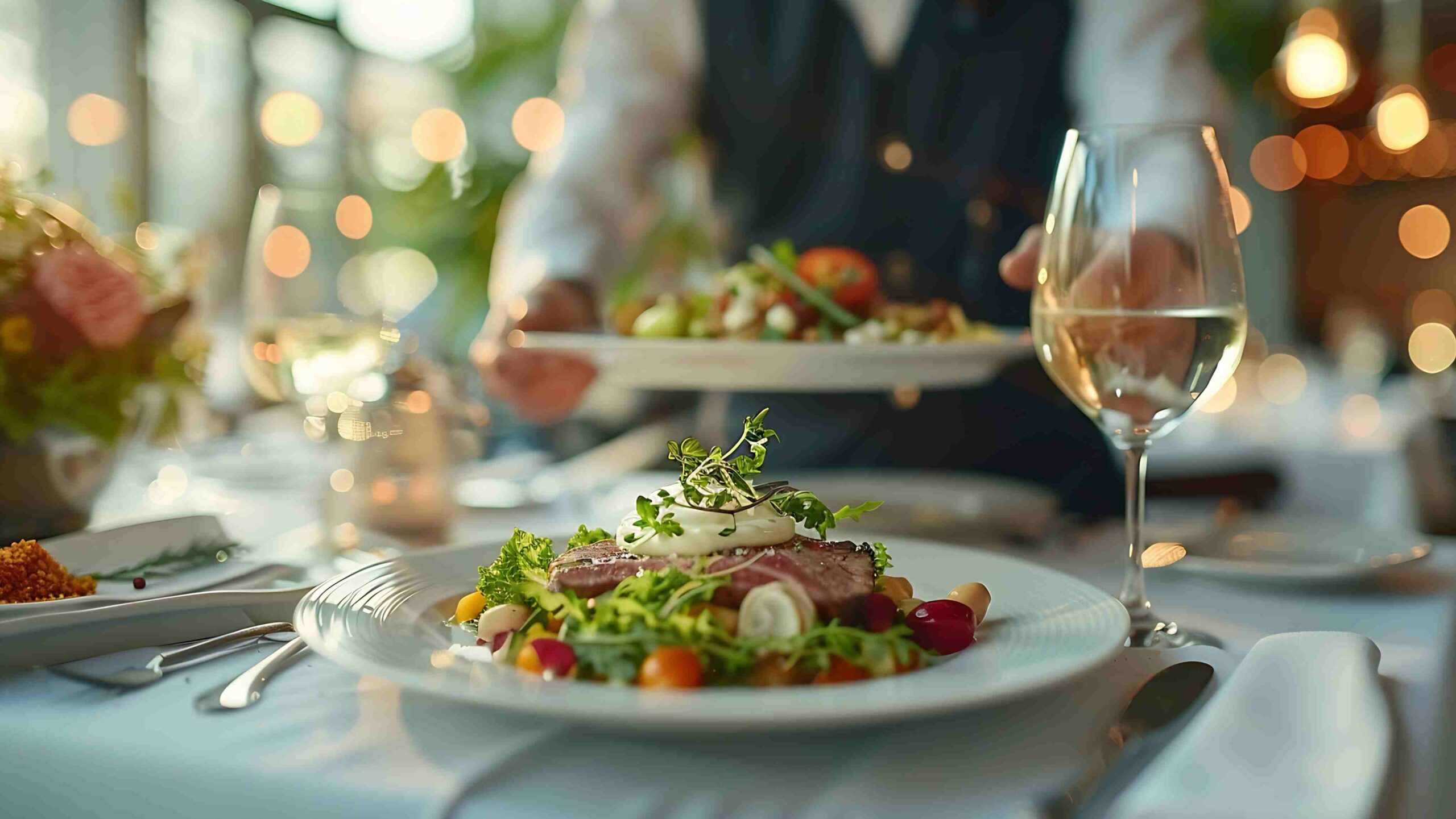 Fine dining dish served at a restaurant table with professional service and food safety controls