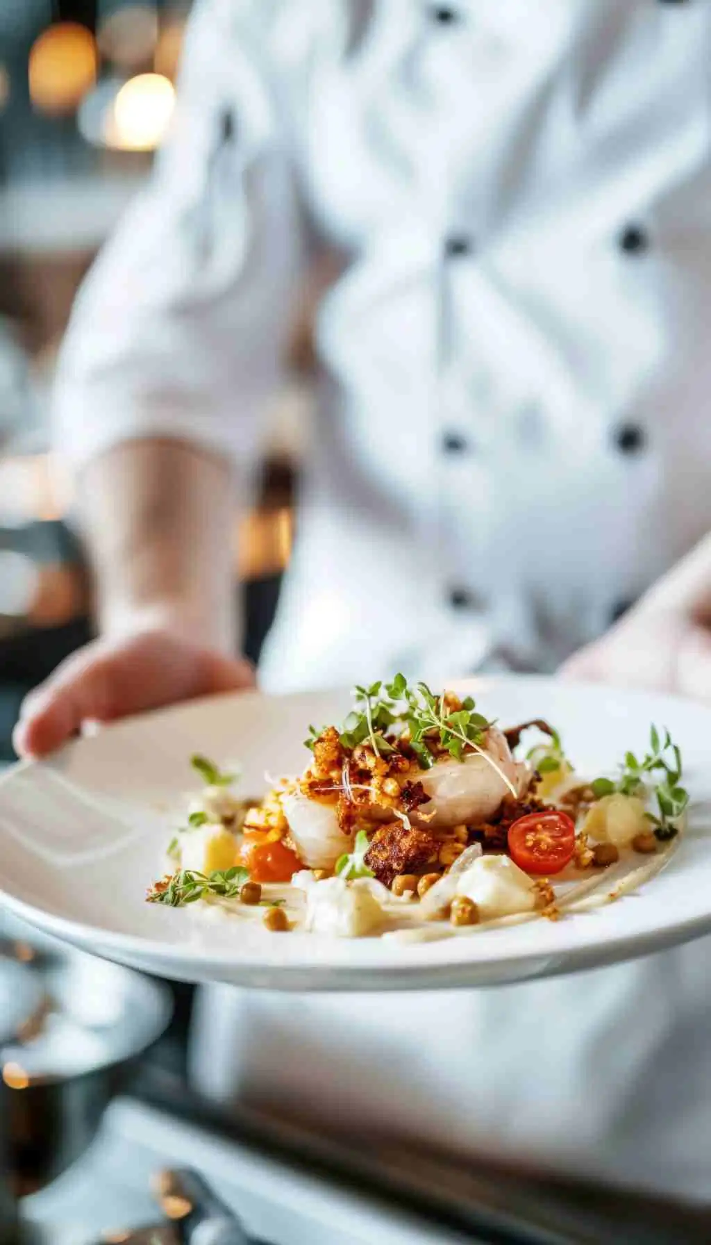 Controlled Portioning to Reduce Food Waste in Service Chef plating a portion-controlled restaurant dish to minimise food waste and maintain food safety