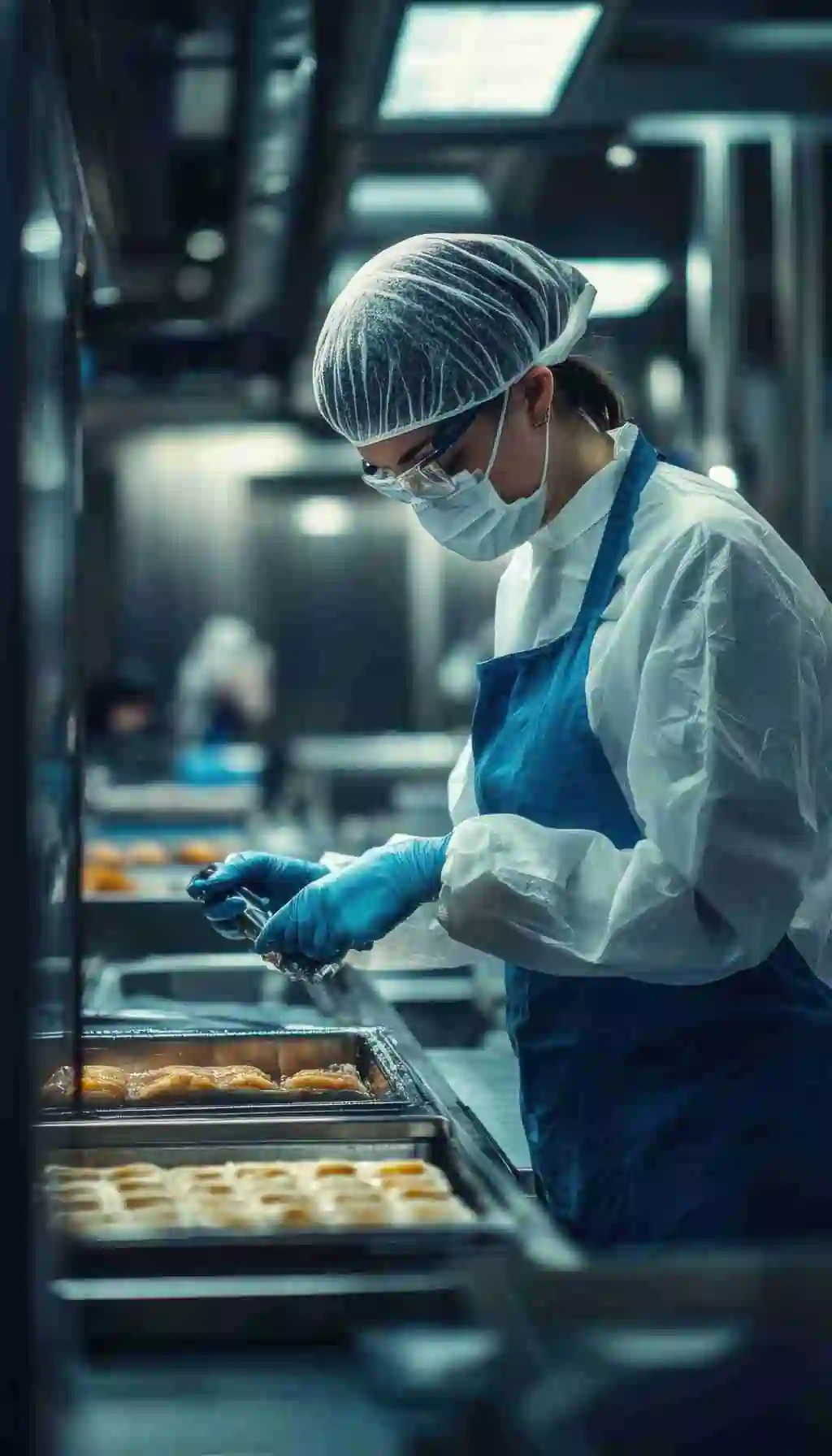 Food production worker following HACCP hygiene controls