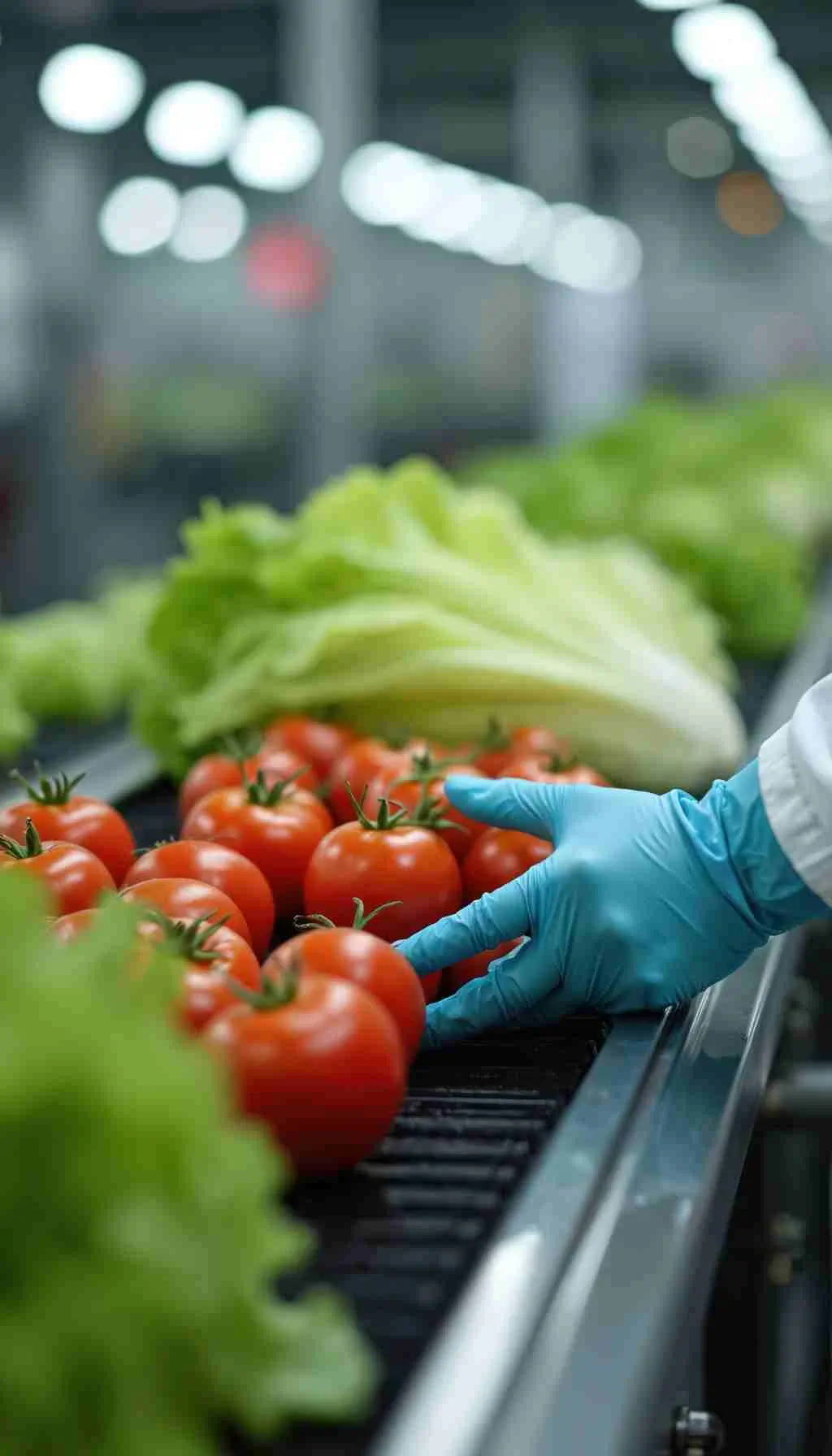 food waste Ireland - 2026-02-12T204032.216 Food production worker wearing gloves and a hairnet placing a cardboard box on a high storage shelf