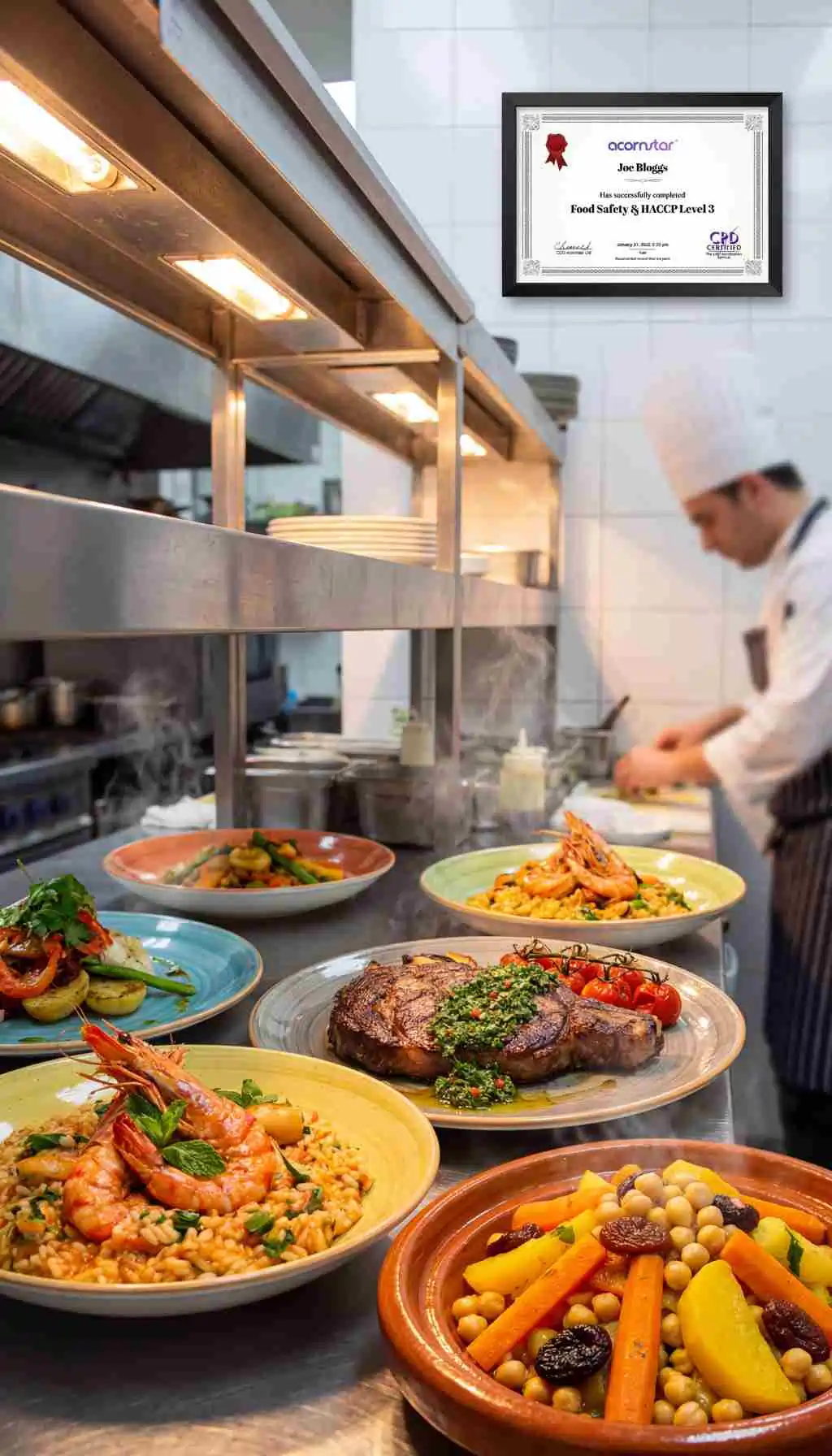 Food handlers preparing ready-to-eat salad in a commercial kitchen following HACCP hygiene controls