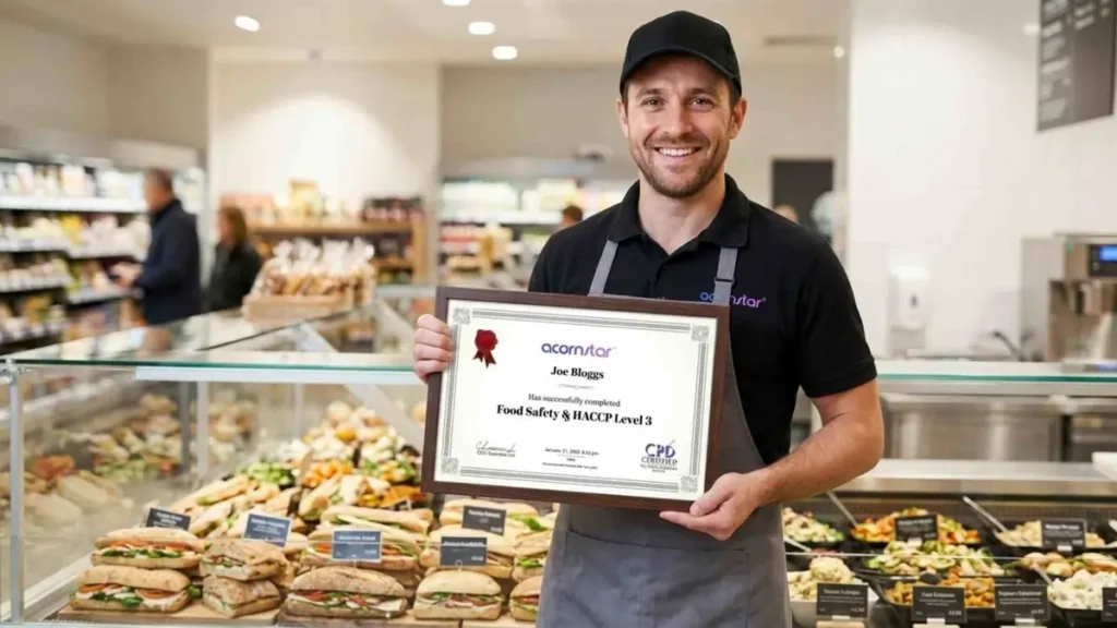 food service worker holding HACCP Level 3 certificate in deli and retail food environment Ireland