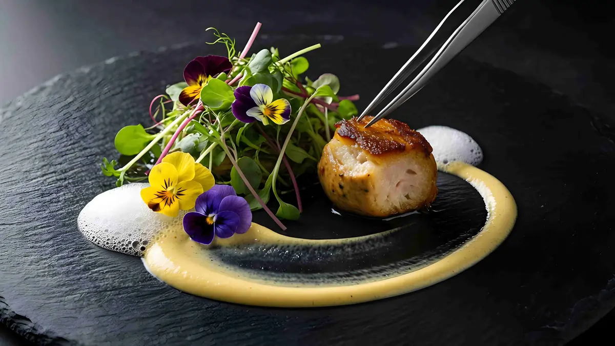 Food handler wearing gloves preparing fresh vegetables at a refrigerated prep station