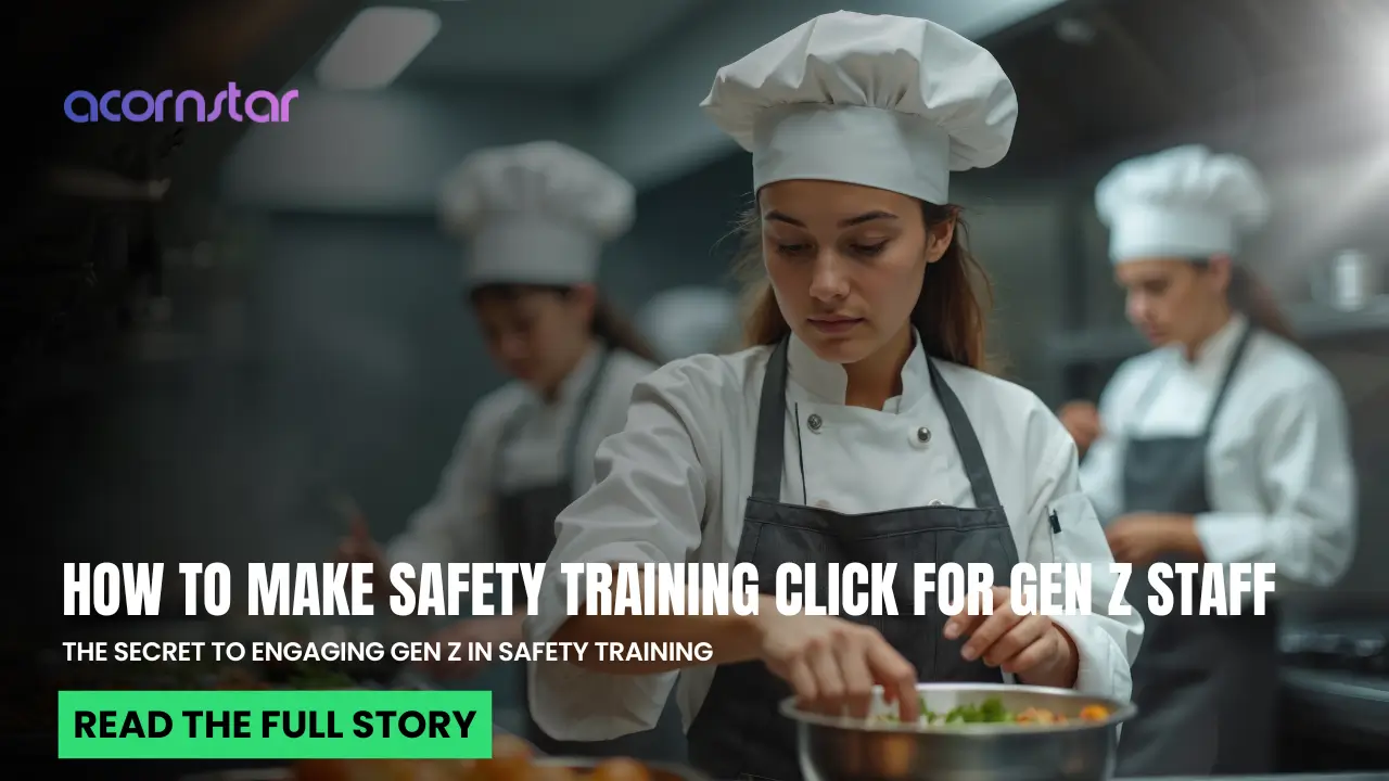 Young chefs working together in a commercial kitchen, illustrating Gen Z staff engagement in food safety training