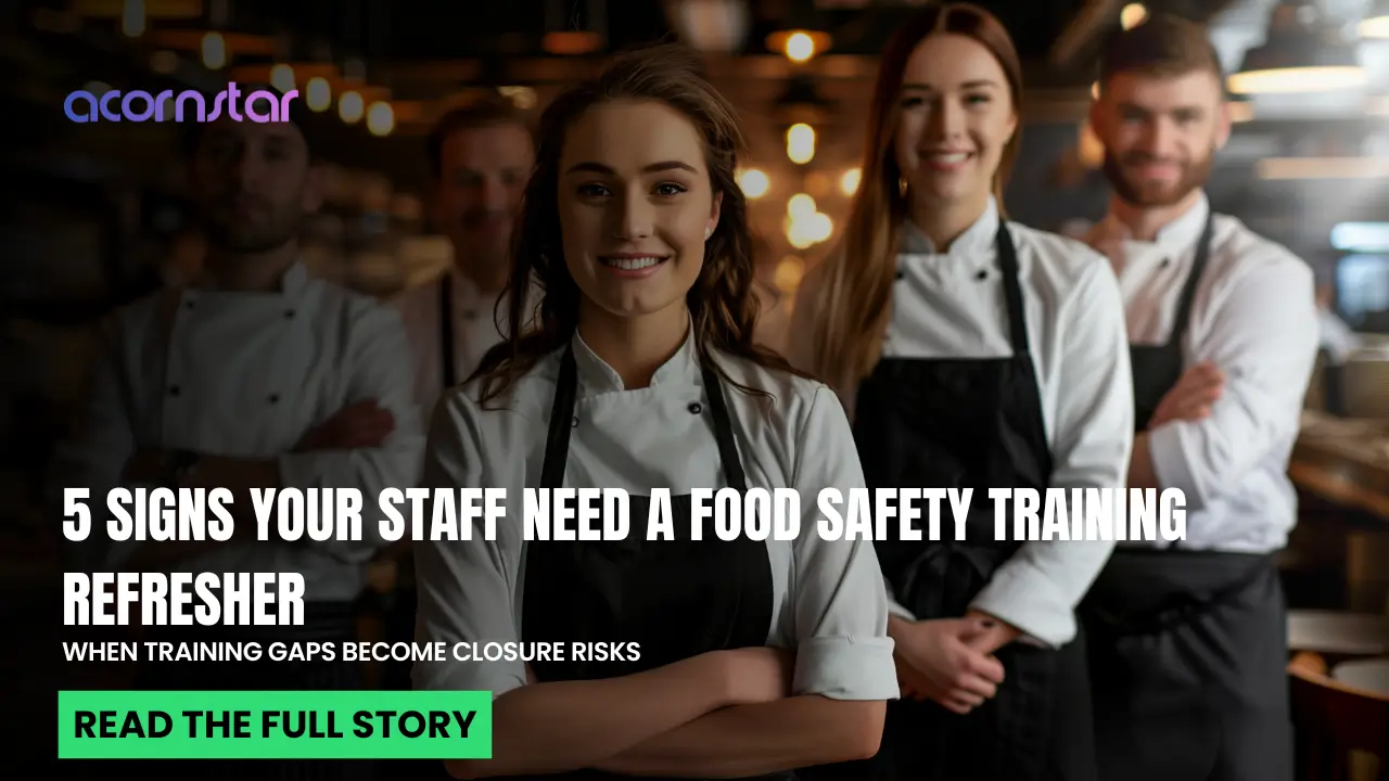 Restaurant team of chefs and waitstaff standing together, illustrating the need for regular food safety training refreshers