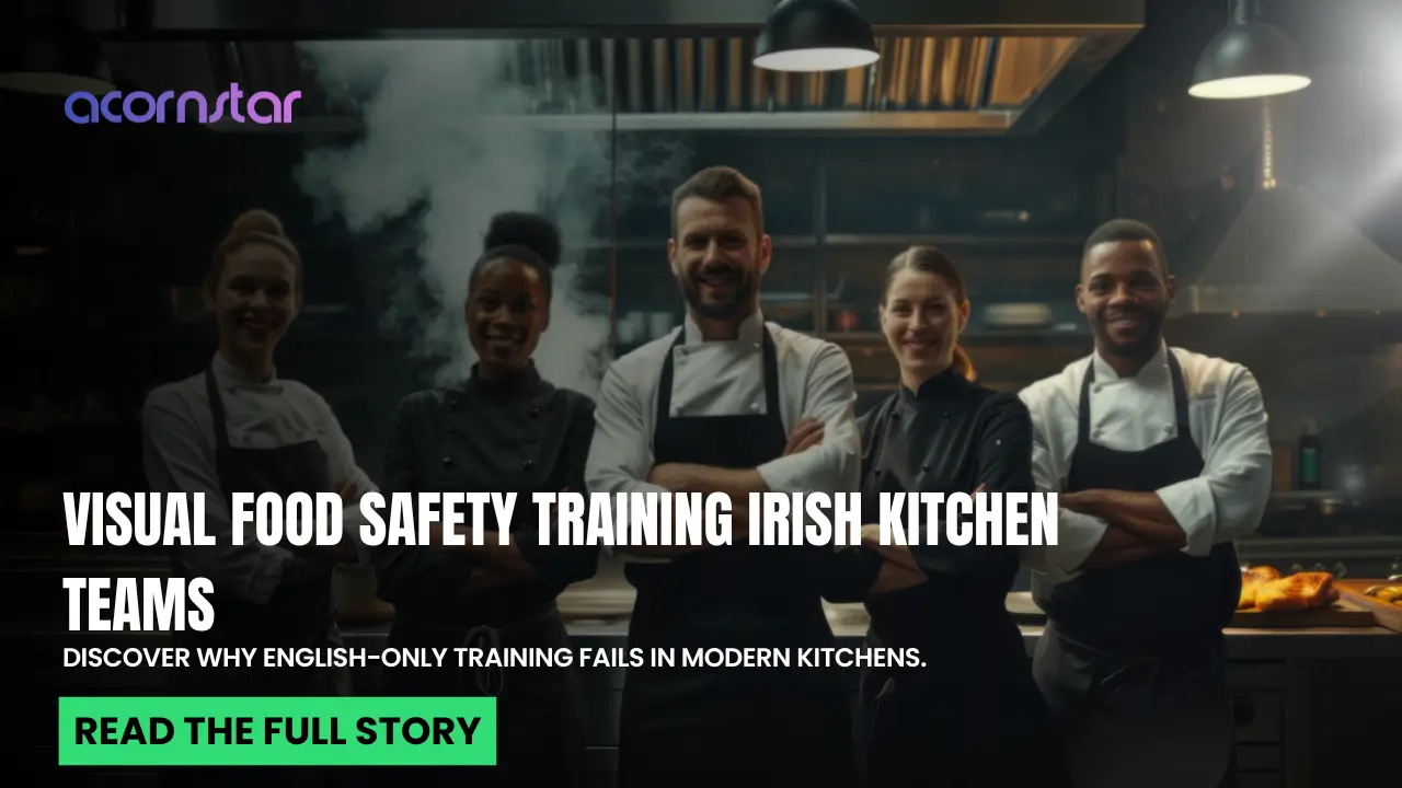 Diverse five-person professional kitchen team standing together in chef whites, representing modern Irish hospitality staff